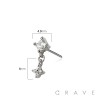 316L SURGICAL STEEL THREADLESS PUSH IN CLOVER CZ DANGLE TOP PART